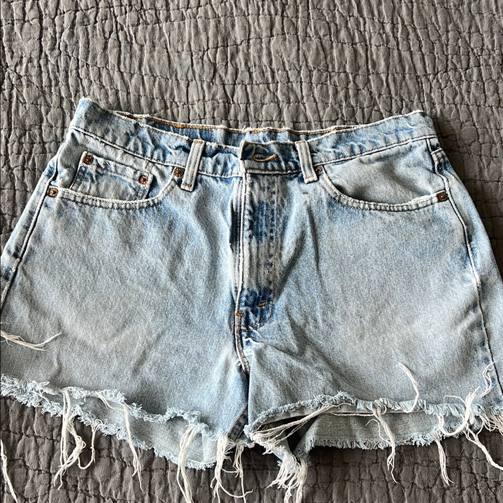 Levi's Light Blue Frayed Jean Shorts